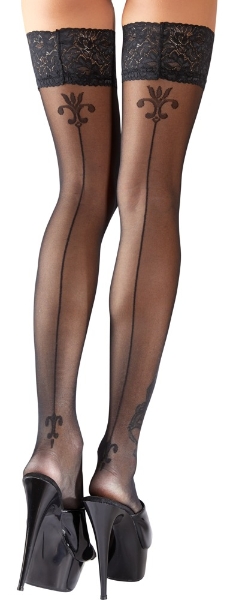 Cottelli Collection Stockings BLACK STOCKINGS WITH DECORATIVE LILIES