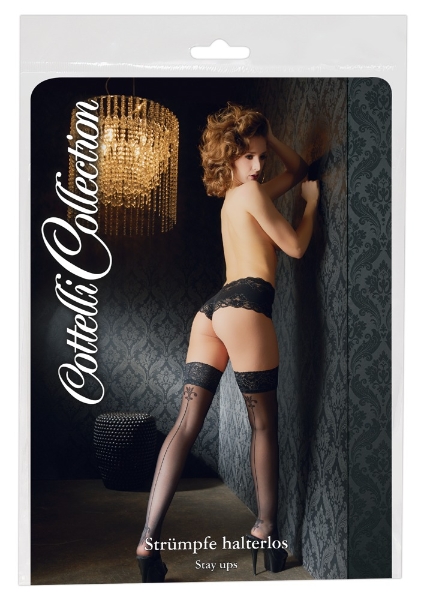 Cottelli Collection Stockings BLACK STOCKINGS WITH DECORATIVE LILIES