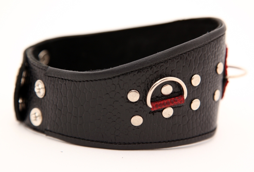 BDSM Arsenal COLLAR WITH TWO ROWS OF RIVETS BLACK & RED