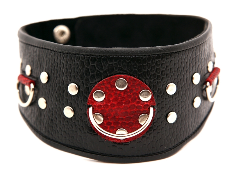 BDSM Arsenal COLLAR WITH TWO ROWS OF RIVETS BLACK & RED